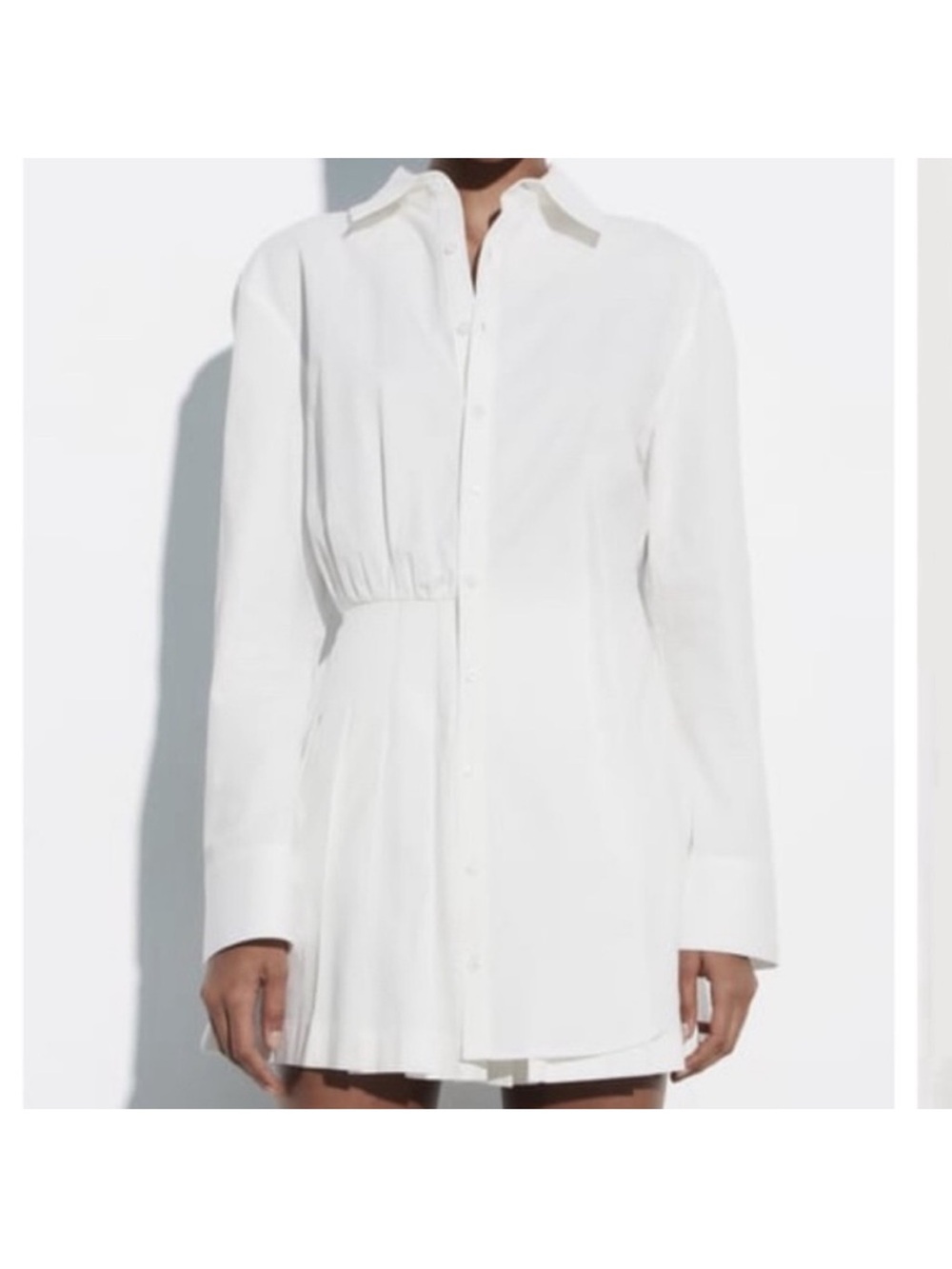 NWT Zara White Cotton Short Shirt Dress Size S Pleated